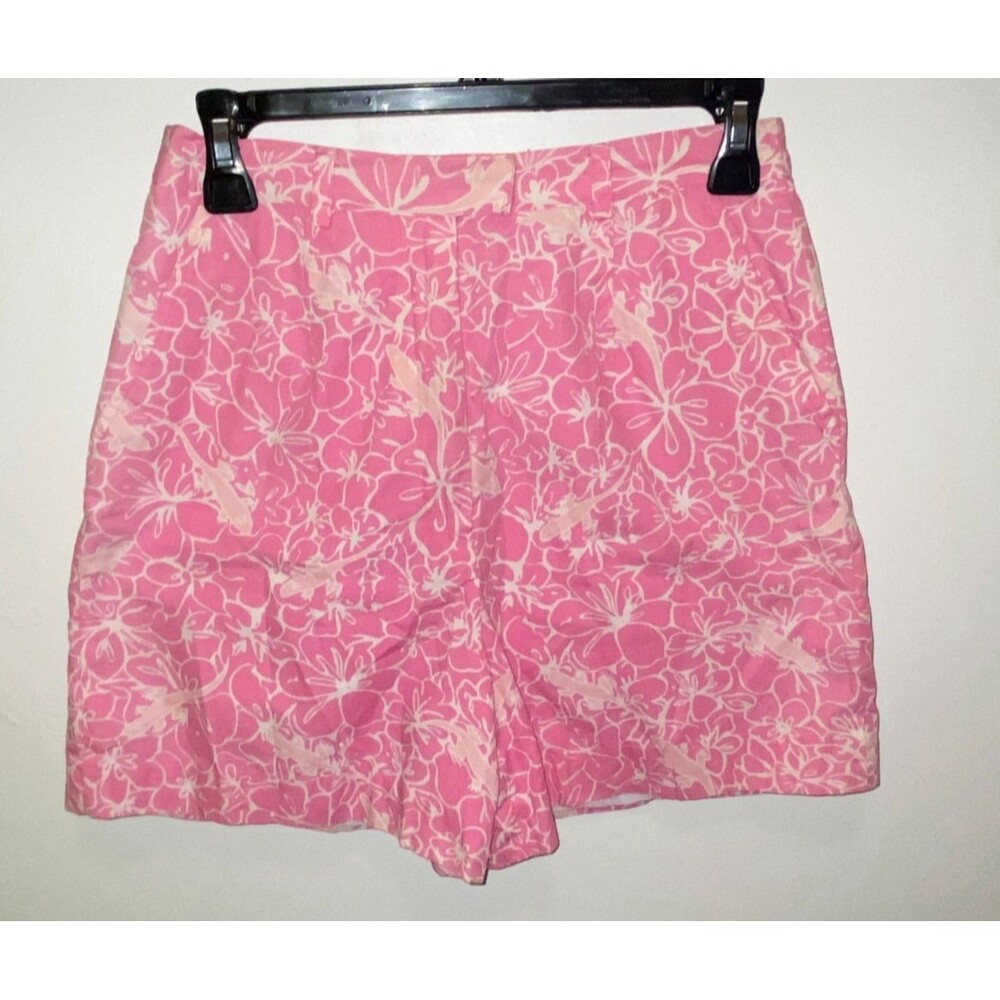Lilly Pulitzer Vintage Pink SHORTS Floral gator lizard 100% cotton Womens sz 6